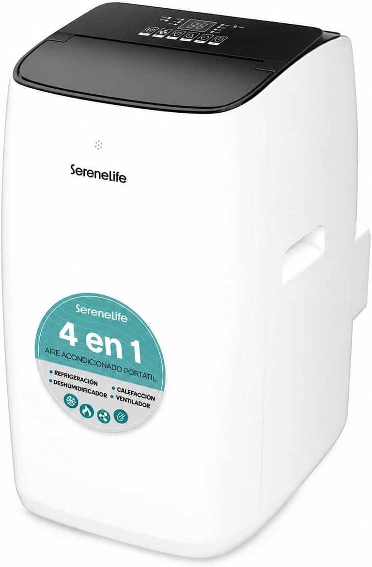  SereneLife Climatiseur Portable 12 000 BTU – Clim Mobile 4 En 1 Silencieuse Avec WiFi, Refroidissement Rapide, Chauffage, Déshumidificateur, Inverter Et Double Tuyau, Kit Fenêtre, Contrôle APP