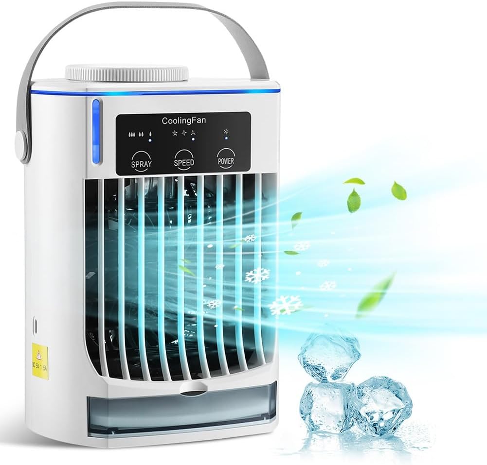  Chillwell Climatiseur Portable 2.0, Humidificateur De Refroidisseur D'air Par évaporation Rechargeable, Refroidissement De L'air De Bureau Personnel, 3 Vitesses For Le Bureau, La Maison, La Chambre, L