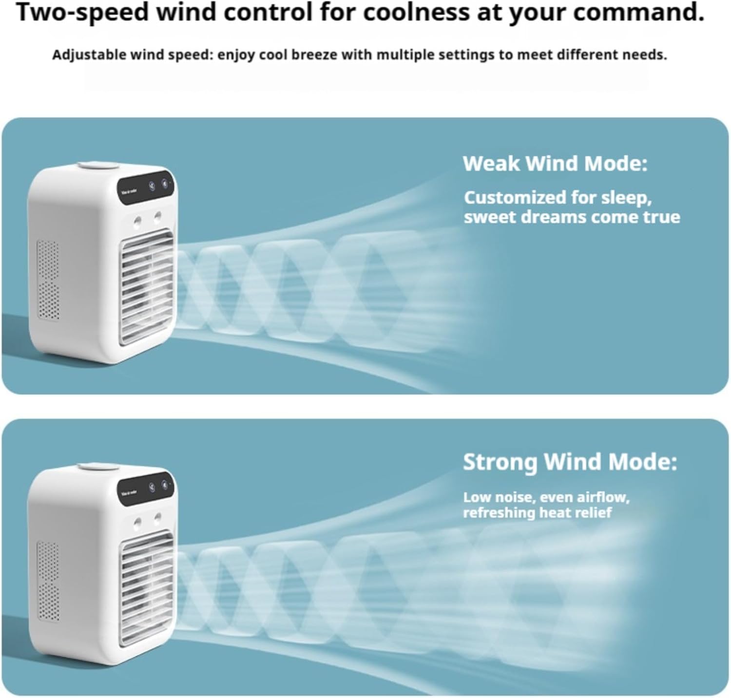  Mini Climatiseur Mobile USB, Ventilateur Climatiseur Silencieux Avec Refroidissement Rapide, Réservoir 500 Ml, Deux Vitesses Et Modes Brumisation Pour Chambre, Bureau, Maison