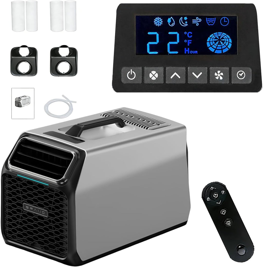  Climatiseur Mobile Silencieux 5000 BTU Pour Camping-Car, Tente Et Camion, Refroidisseur D’Air De Camping Multifonction, Mode Nuit, Minuterie, Télécommande, Usage Intérieur Extérieur Gray