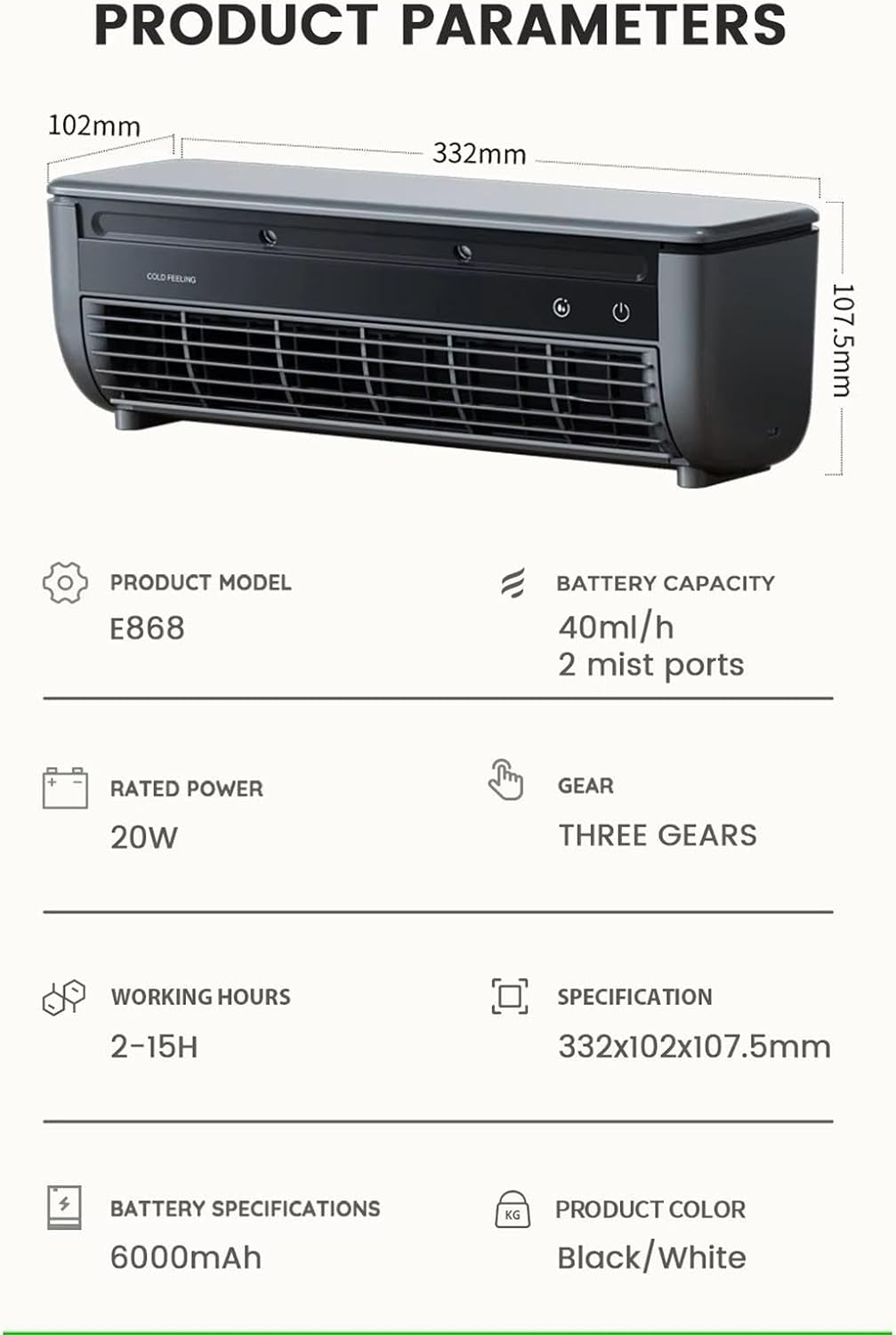 Genérico Climatiseur Mural – Avec Air Conditionné – à Triple Vitesse Avec Recharge Sans Fil E, Pour Maison, Dortoir, Camping-car, Salle De Bain, Cuisine, Salle De Sport