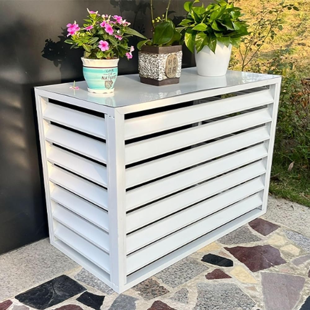 GENERIC Housse De Protection Pour Climatiseur Extérieur - 110 X 60 X 80 Cm - Blanc - Protection Contre La Chaleur - Résistant Aux Intempéries - Clôture De Toit Plat Pour Unités De Climatisation
