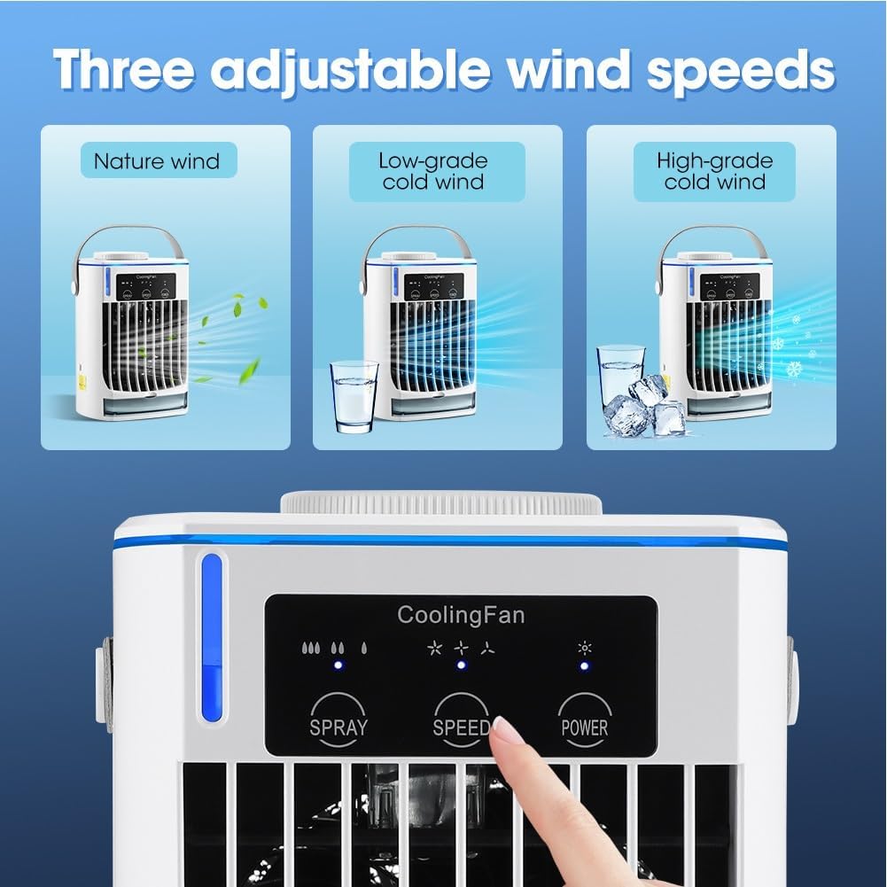  Chillwell Climatiseur Portable 2.0, Humidificateur De Refroidisseur D'air Par évaporation Rechargeable, Refroidissement De L'air De Bureau Personnel, 3 Vitesses For Le Bureau, La Maison, La Chambre, L