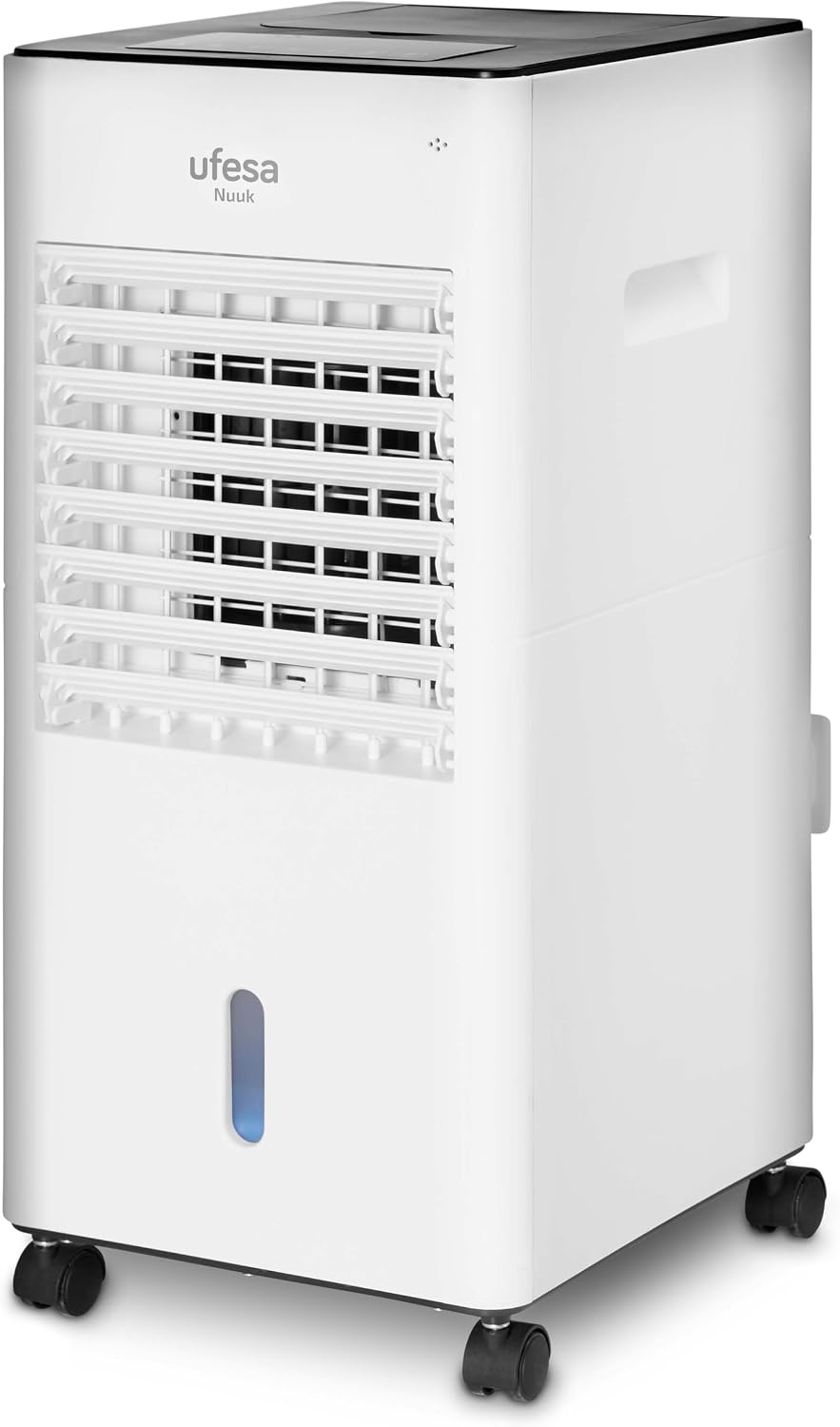  Ufesa CL604 Climatiseur Mobile, Fonction 3-en-1 De Refroidissement, Ionisé Et Ventilateur, 65W, 3 Vitesses, 3 Modes, Ècran Tactile, Réservoir 5L, Minuterie 12h, Filtre Lavable, Télécommande