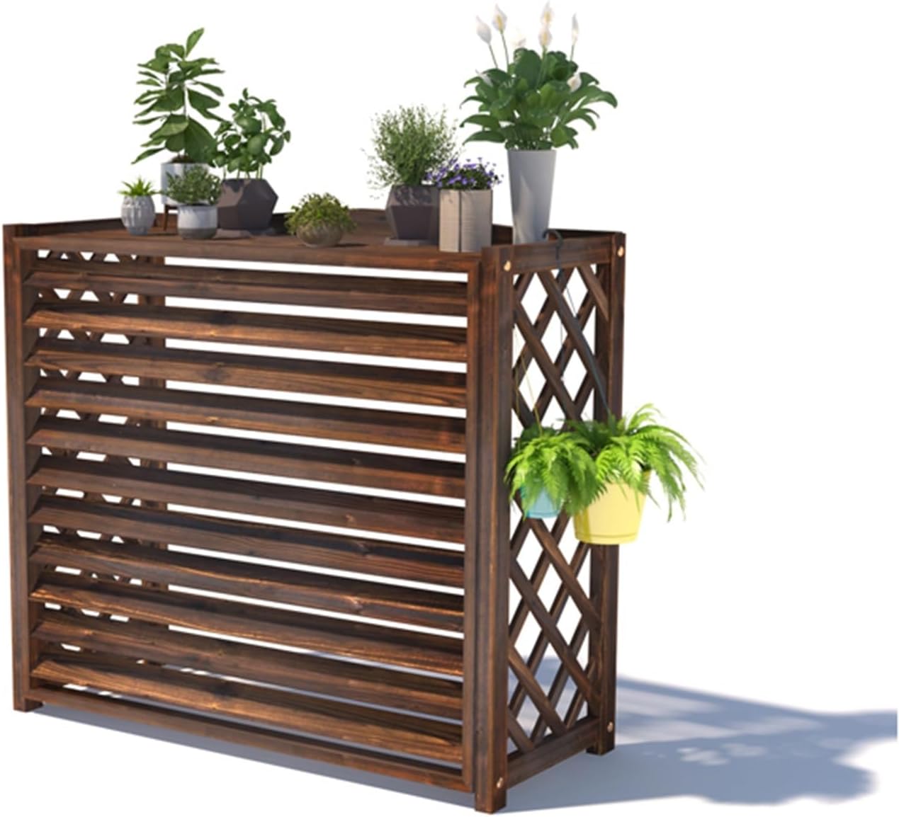 GENERIC Cache-climatiseur En Bois Avec Volets - Enceinte Extérieure Autoportante Pour équipement, Protection élégante Pour Climatiseur Et Poubelle, Décoration Intérieure/extérieure (Dimensions : 100