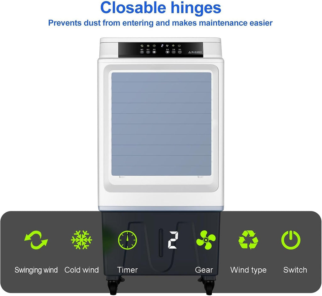 GENERIC Refroidisseur Par évaporation Portable Avec Réservoir D'eau De 50 L, Télécommande, Ventilateur à 3 Vitesses, Oscillation De 120°