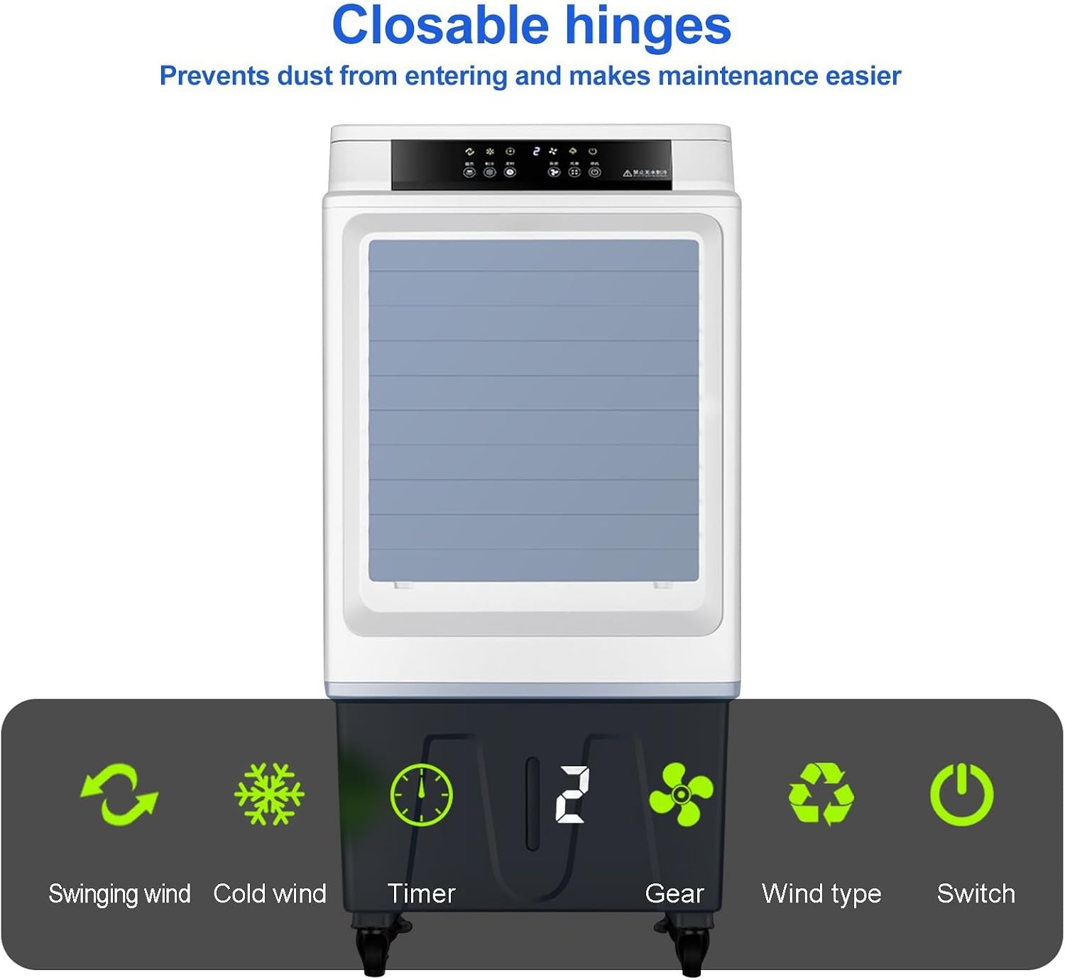 GENERIC Refroidisseur Par évaporation Portable Avec Réservoir D'eau De 50 L, Télécommande, Ventilateur à 3 Vitesses, Oscillation De 120°