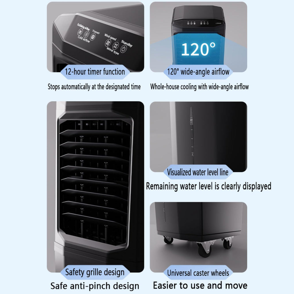  Climatiseur Portable, Rafraîchisseur D'air Par évaporation, Sans Fenêtre, Avec Réservoir Amovible De 60 L, Oscillation à 120°, Ultra Silencieux Pour Appartement, Garage Ou Extérieur.