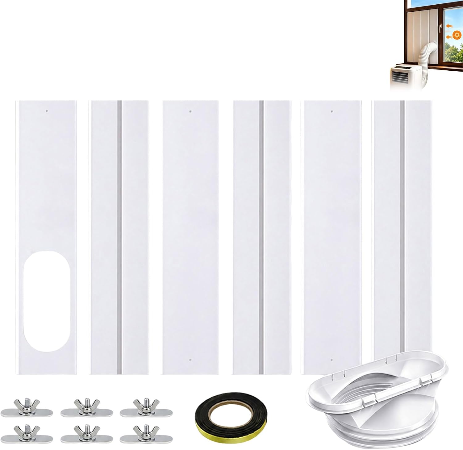  Kit Fenêtre Climatiseur Plaque étanchéité Panneau Ventilation PVC Réglable Installation Rapide Renforcé Adapté Tuyau échappement 13 15 Cm Pour Fenêtre Coulissante Maison Appartement Climatiseur Portab