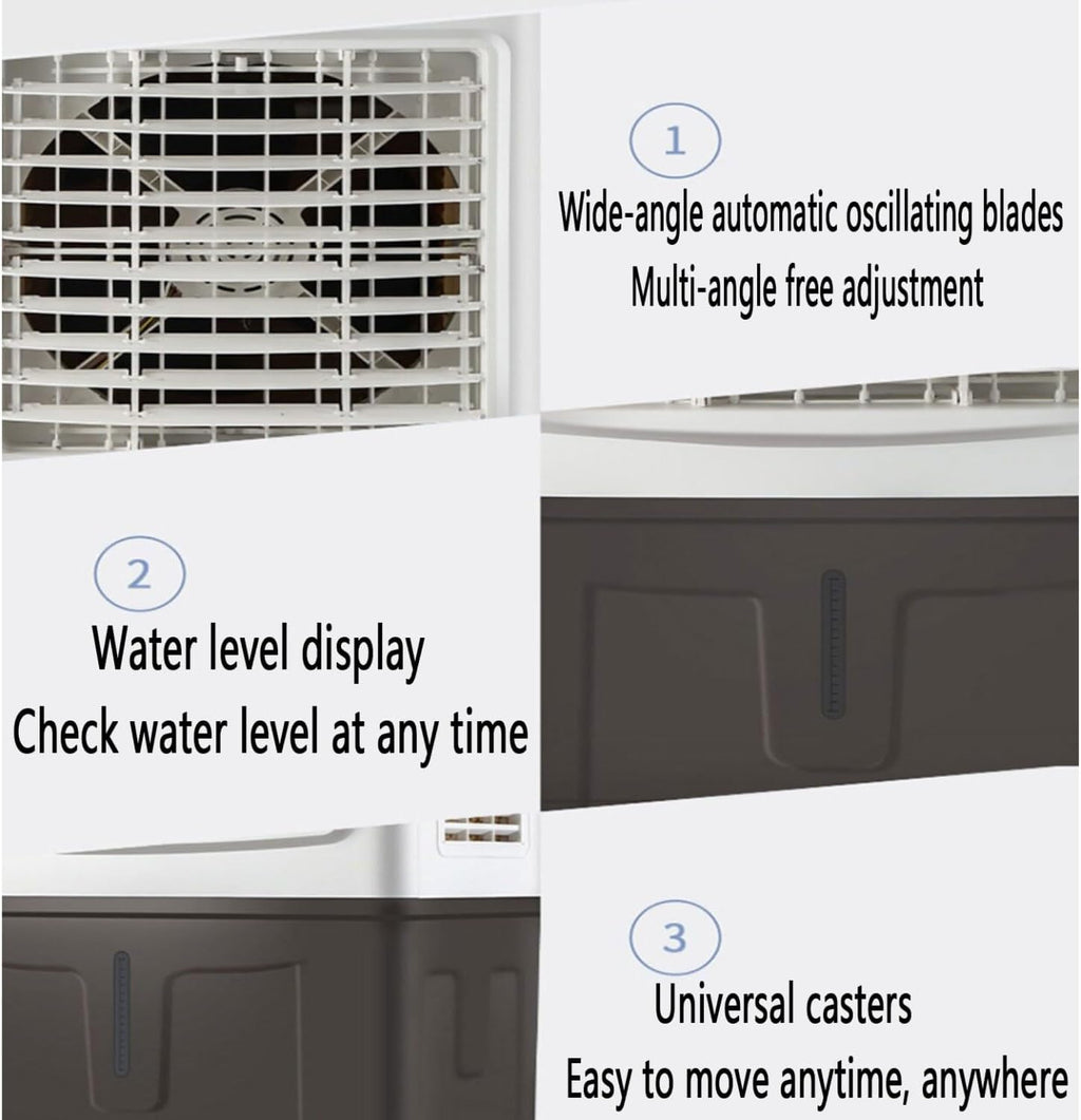 GENERIC Climatiseurs Portables Refroidisseur D'air évaporatif Avec 3 Vitesses Swamp Cooler Sans Fenêtre Portable AC Unit Ventilateur De Refroidissement Qui Soufflent L'air Froid 30LWater Tank Ultra Calme Pour