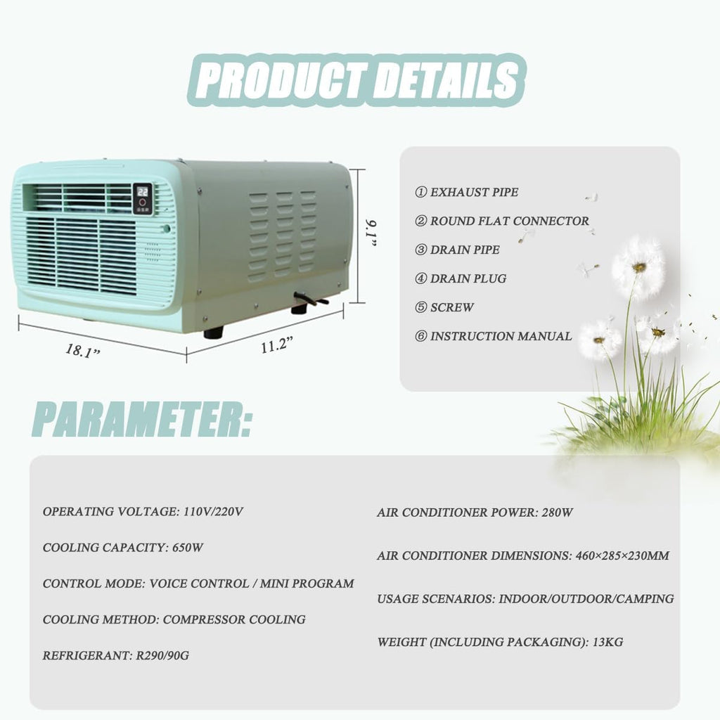  2200BTU Unité De Climatisation Portable, Mini Refroidisseur Compact Pour Les Petites Pièces, Les VR Et Le Camping, Faible Consommation D'énergie, Contrôle De L'application, Refroidissement Rapide Avec