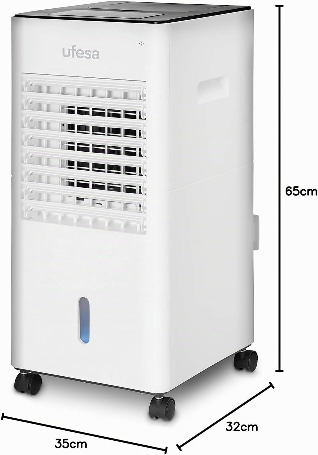  Ufesa CL604 Climatiseur Mobile, Fonction 3-en-1 De Refroidissement, Ionisé Et Ventilateur, 65W, 3 Vitesses, 3 Modes, Ècran Tactile, Réservoir 5L, Minuterie 12h, Filtre Lavable, Télécommande