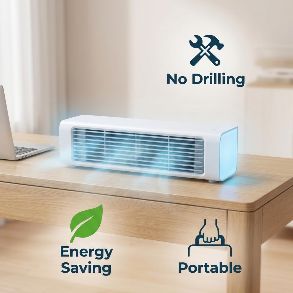  Climatiseur Mural Portable Sans Fil Avec Télécommande Pour Cuisine, Chambre à Coucher, Bureau, Sans Perçage (prise Blanche)