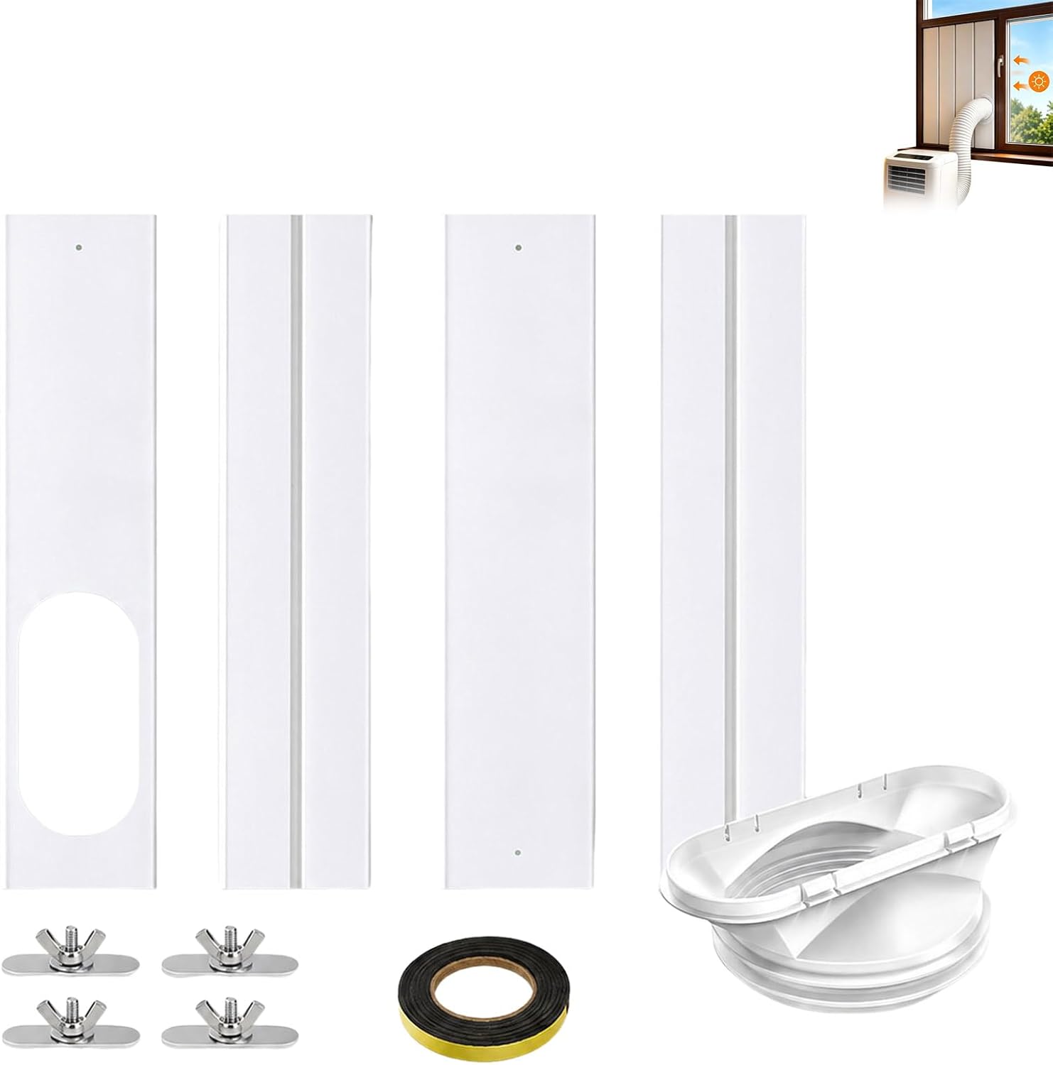 Kit Fenêtre Climatiseur Plaque étanchéité Panneau Ventilation PVC Réglable Installation Rapide Renforcé Adapté Tuyau échappement 13 15 Cm Pour Fenêtre Coulissante Maison Appartement Climatiseur Portab