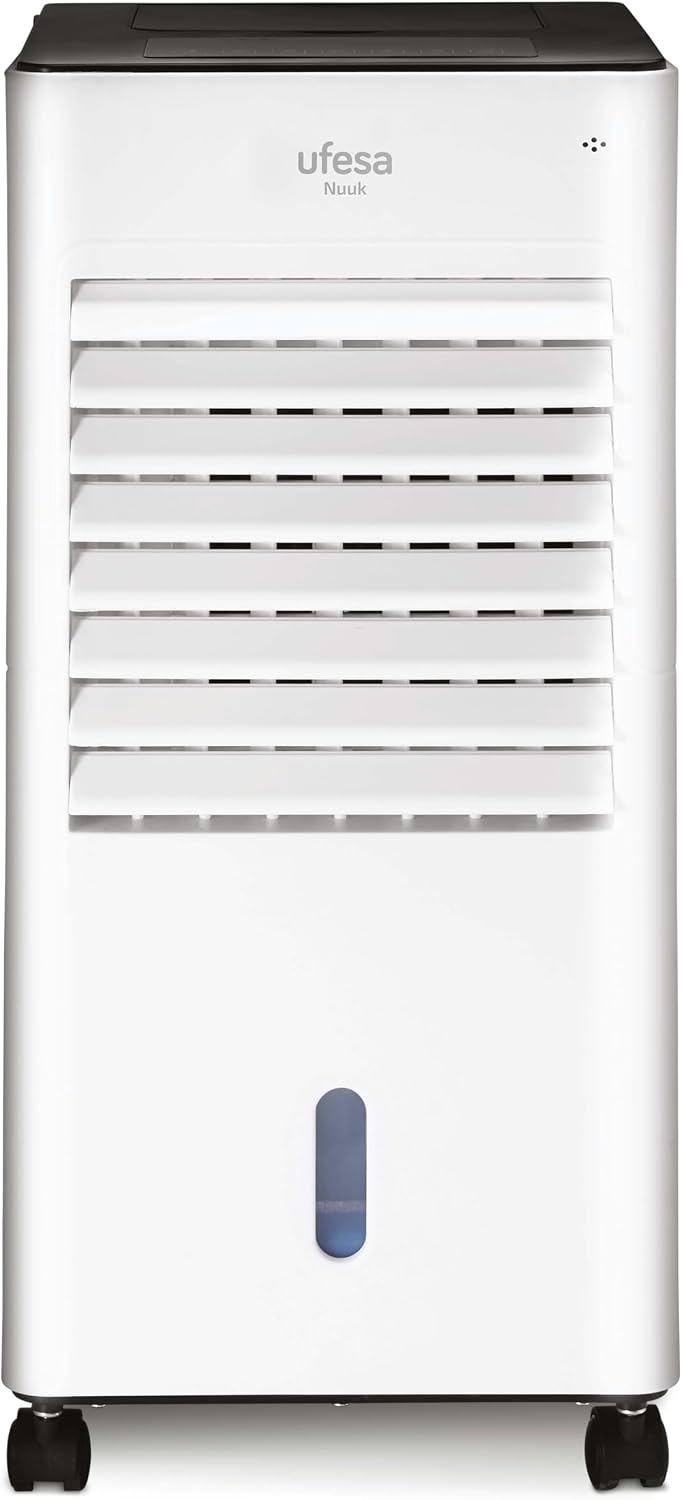  Ufesa CL604 Climatiseur Mobile, Fonction 3-en-1 De Refroidissement, Ionisé Et Ventilateur, 65W, 3 Vitesses, 3 Modes, Ècran Tactile, Réservoir 5L, Minuterie 12h, Filtre Lavable, Télécommande