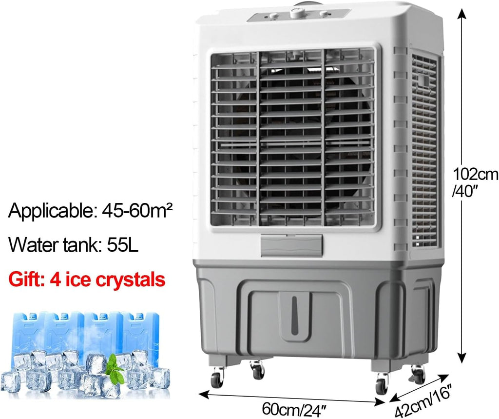  Climatiseur Portable Swamp Cooler, Refroidisseur D'air Par évaporation Avec Réservoir D'eau De 55 L/14,5 Gal, Oscillation à 120°, 3 Vitesses, Ventilateur Pour Chambre, Terrasse, GA