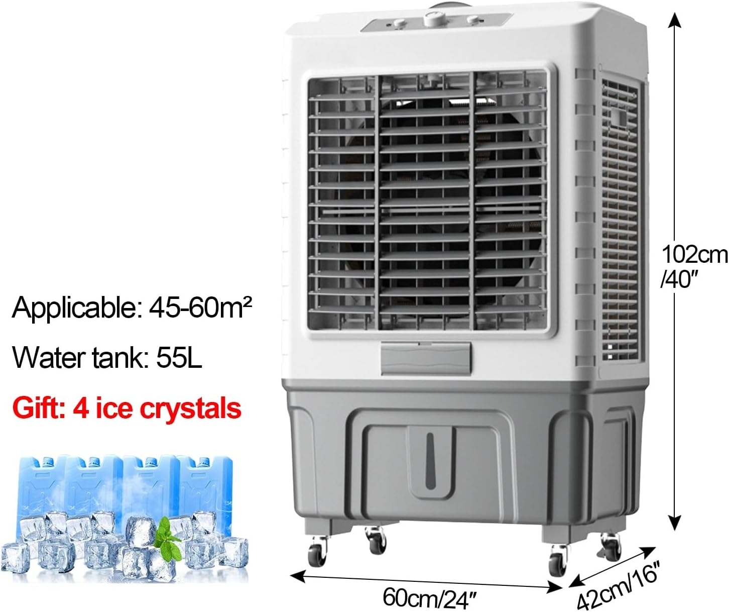  Climatiseur Portable Swamp Cooler, Refroidisseur D'air Par évaporation Avec Réservoir D'eau De 55 L/14,5 Gal, Oscillation à 120°, 3 Vitesses, Ventilateur Pour Chambre, Terrasse, GA