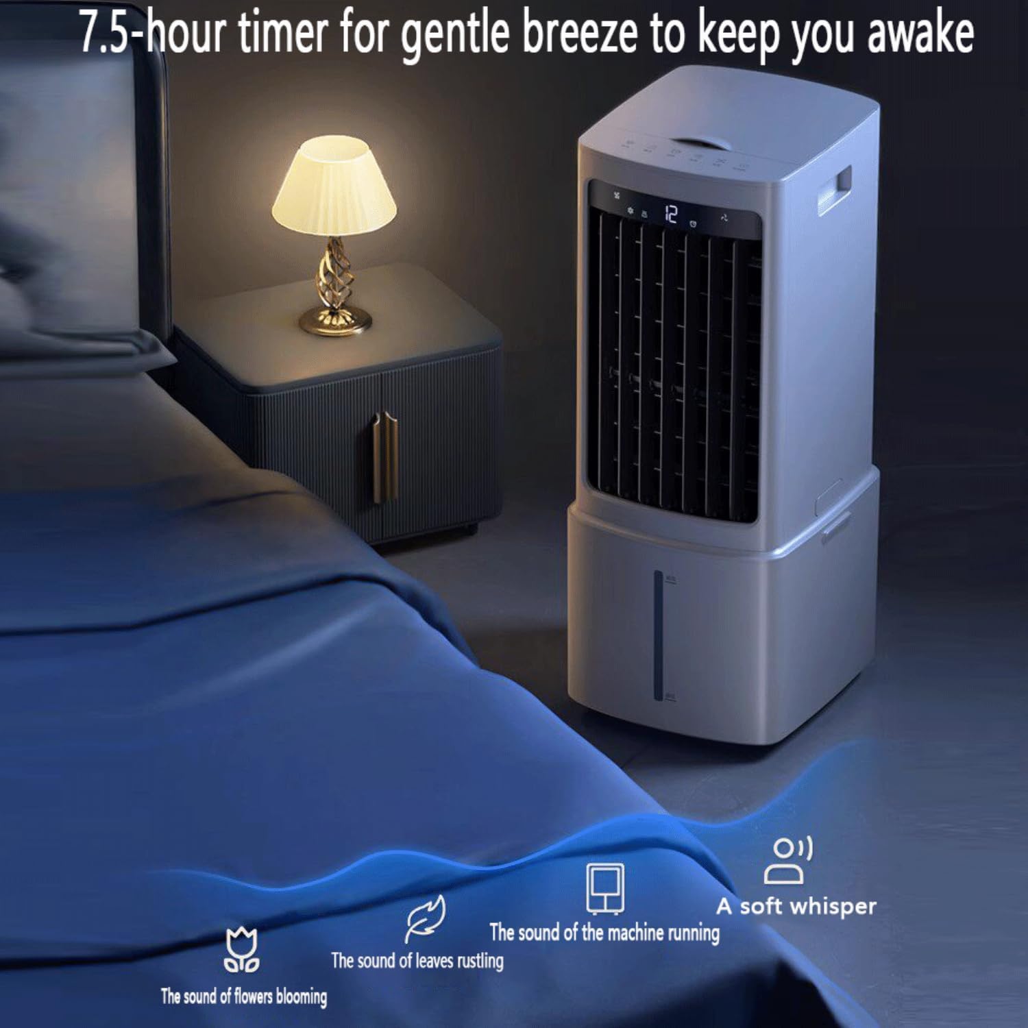 GENERIC Refroidisseur évaporatif Silencieux 12L, 3 Modes Et Minuterie, 7.5h Minuteur, Oscillation 50° Avec 2 Sacs De Glace, Portable Et économe En énergie Pour Un Refroidissement Confortable à La Maison