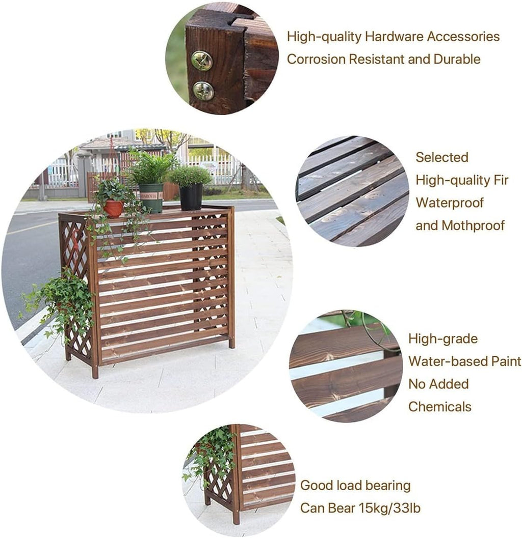  Clôture De Confidentialité En Bois Pour Climatiseur, Housse De Climatiseur De Jardin En Bois Massif, Support De Fleurs Dissimulé Pour L'extérieur, Pompes à Chaleur Décoratives