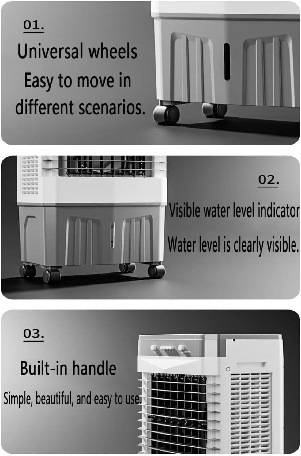 GENERIC Climatiseurs Portables Sans Fenêtre De Refroidisseur D'air Par évaporation Avec 4 Ventilateurs De Refroidissement De Boîte à Glace Qui Soufflent L'air Froid 3 Vitesses 3 Modes 60°Oscillation Swamp Ref