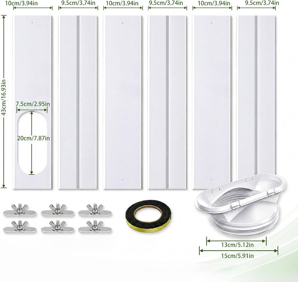  Kit Fenêtre Climatiseur Plaque étanchéité Panneau Ventilation PVC Réglable Installation Rapide Renforcé Adapté Tuyau échappement 13 15 Cm Pour Fenêtre Coulissante Maison Appartement Climatiseur Portab