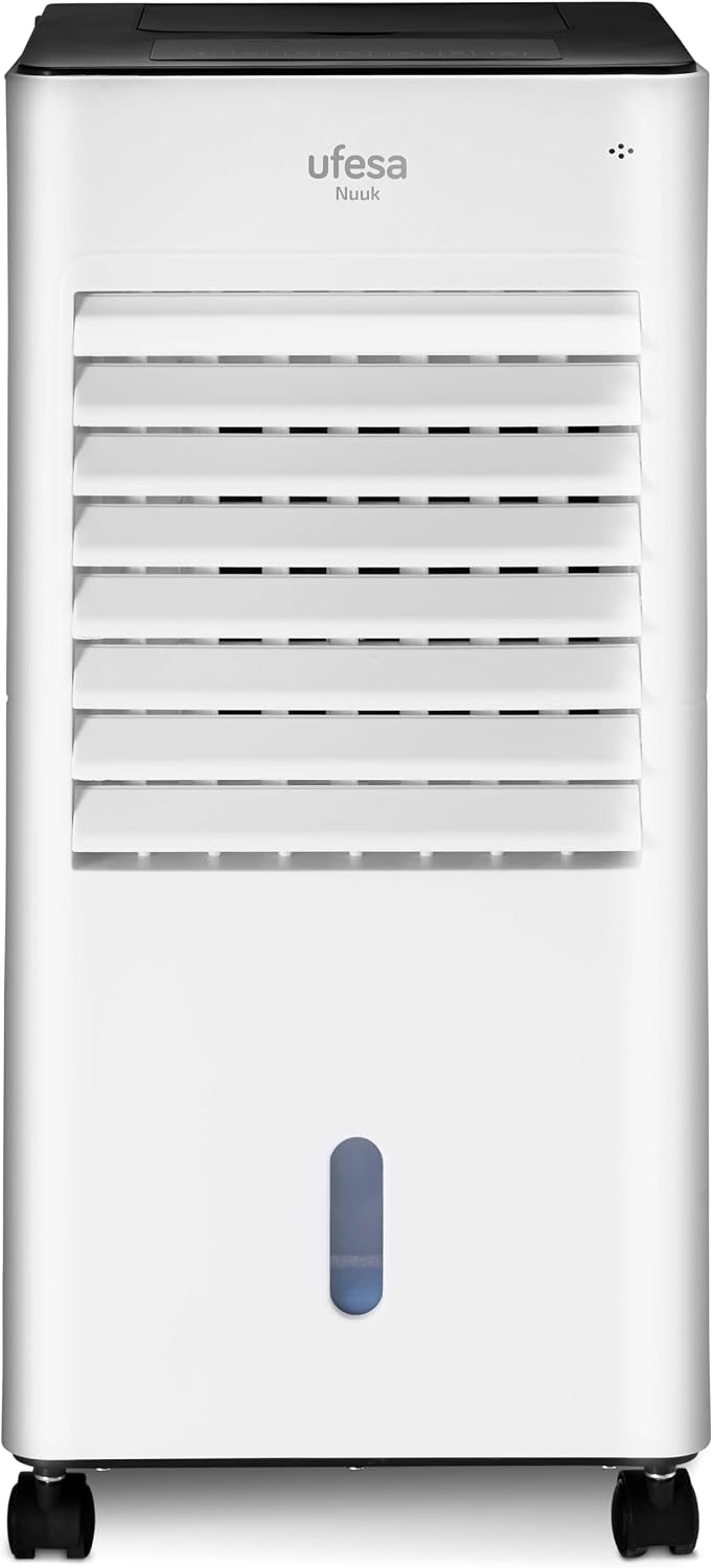  Ufesa CL604 Climatiseur Mobile, Fonction 3-en-1 De Refroidissement, Ionisé Et Ventilateur, 65W, 3 Vitesses, 3 Modes, Ècran Tactile, Réservoir 5L, Minuterie 12h, Filtre Lavable, Télécommande