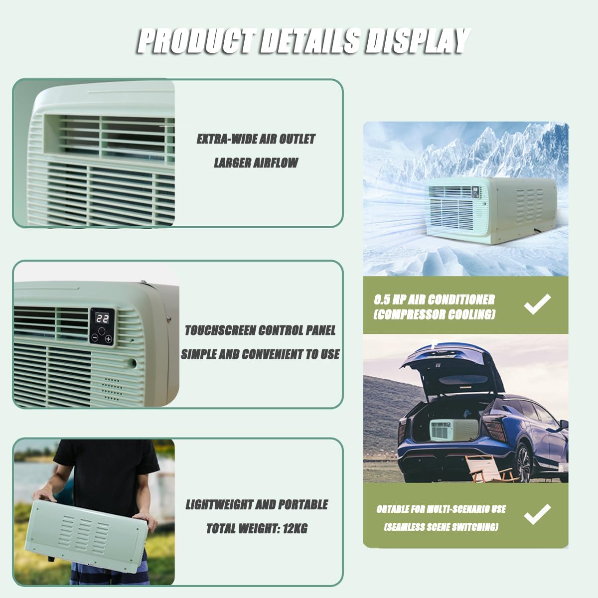  2200BTU Unité De Climatisation Portable, Mini Refroidisseur Compact Pour Les Petites Pièces, Les VR Et Le Camping, Faible Consommation D'énergie, Contrôle De L'application, Refroidissement Rapide Avec