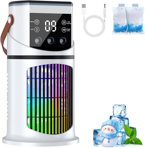  Climatiseur Mobile Portable 800ml Mini Refroidisseur D'Air Avec Lampe LED 7 Couleurs, Minuterie 1-8H, 9 Vitesses De Ventilation Et 3 Modes De Brumisation, Idéal Pour Bureau, Chambre