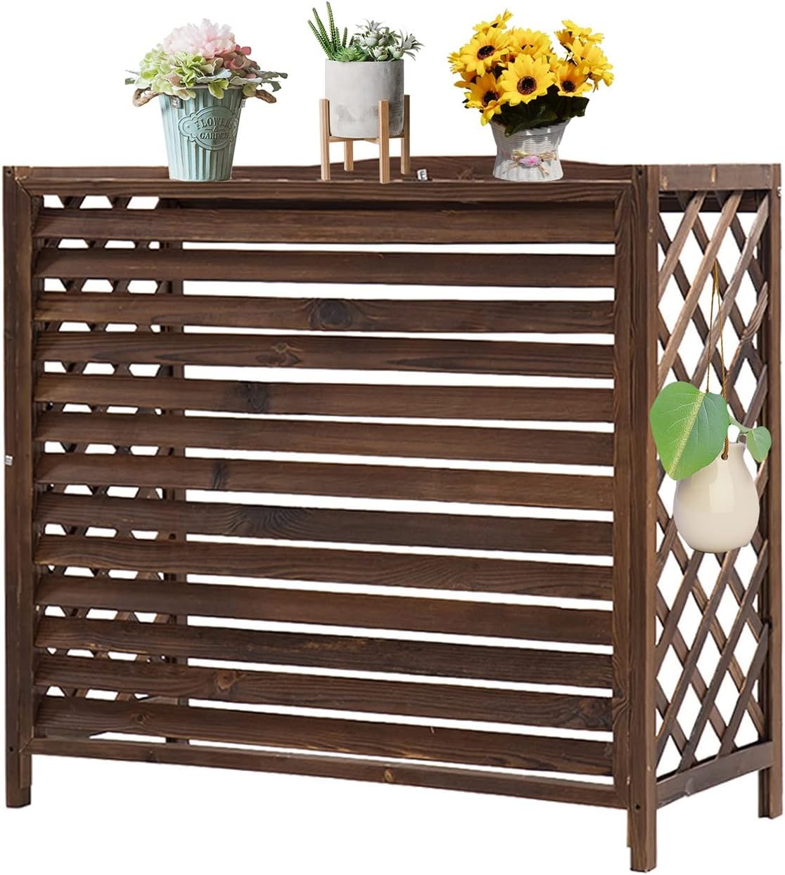  Clôture De Confidentialité En Bois Pour Climatiseur, Housse De Climatiseur De Jardin En Bois Massif, Support De Fleurs Dissimulé Pour L'extérieur, Pompes à Chaleur Décoratives