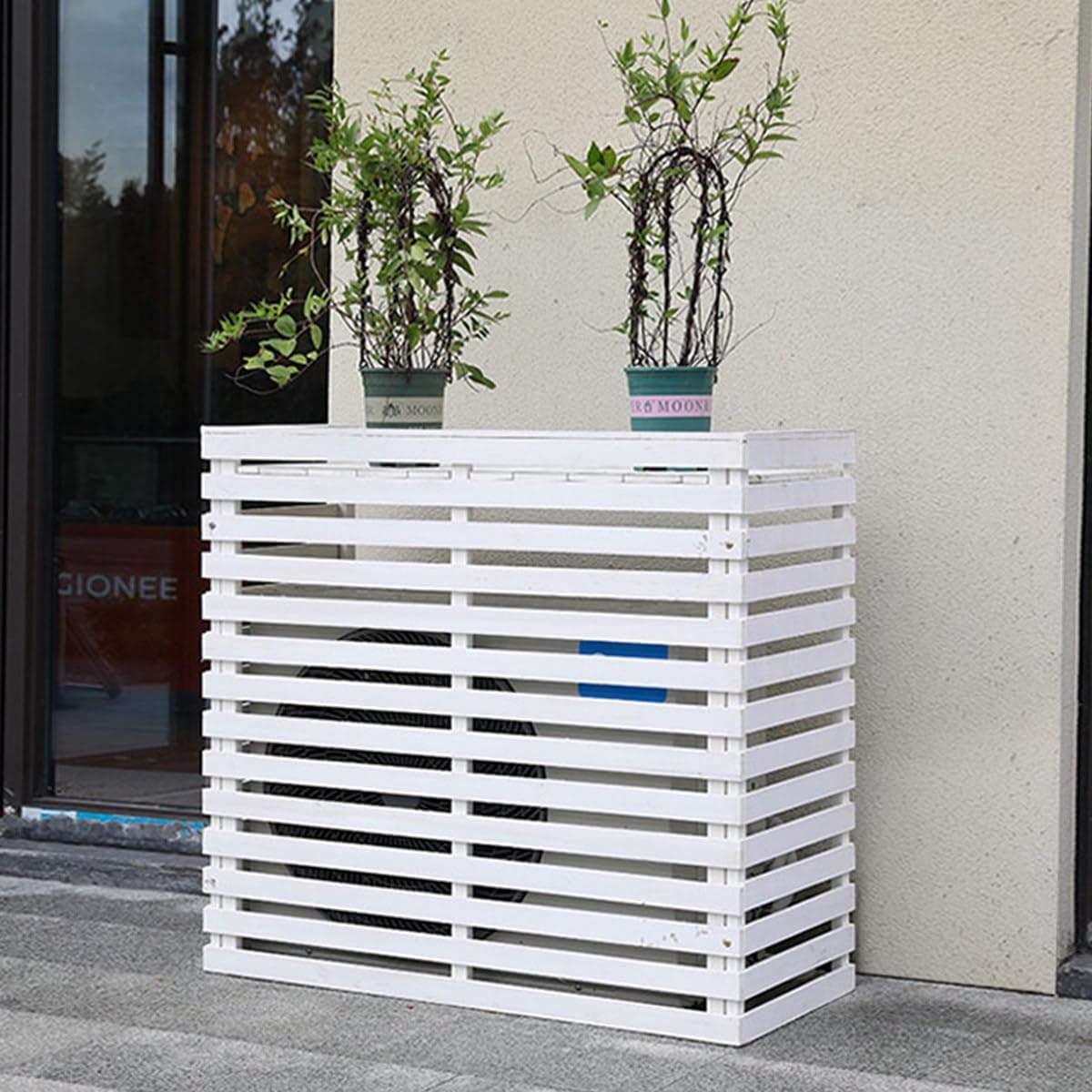 GENERIC Housse De Protection En Bois Pour Climatiseur D'extérieur – Capote à Persiennes En Bois Massif Résistant Aux Intempéries 85 X 35 X 80 Cm – Protection élégante Pour Décoration De Jardin