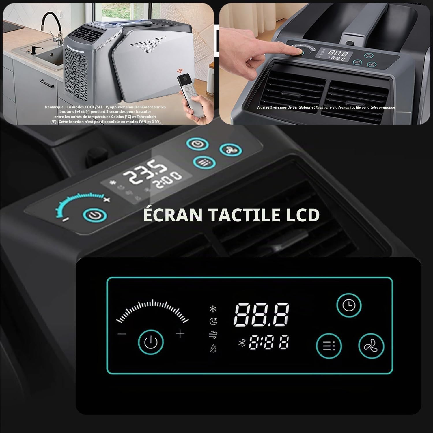 GENERIC Climatiseur Portable, Refroidissement Efficace 6000 BTU, Refroidissement, Déshumidification, Ventilateur, Mode Veille + Minuterie 24h, Utilisation Intérieure Et Extérieure, Conduit D'échappement