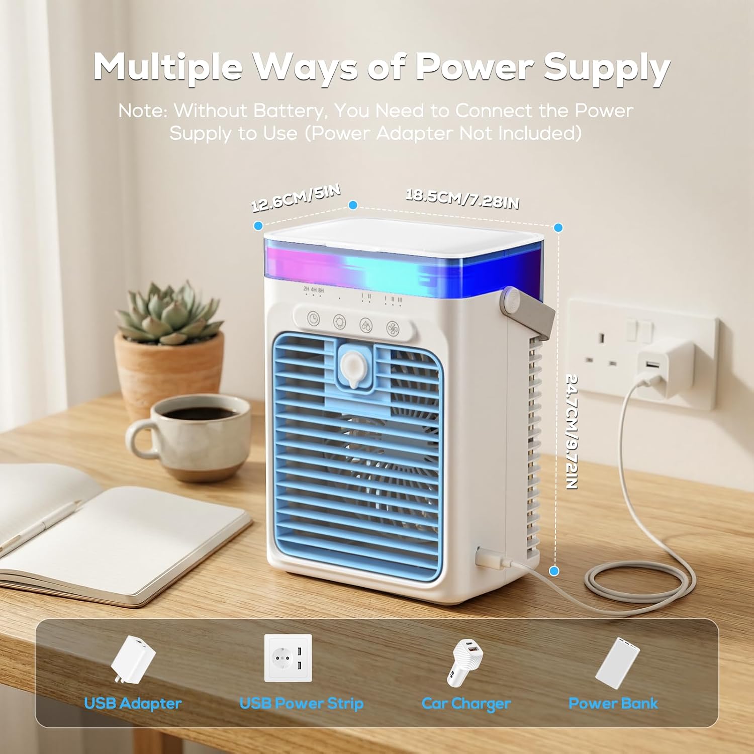  Climatiseur Portable, Refroidisseur D'air évaporatif Personnel, Petit Ventilateur AC à 3 Vitesses, Arrêt Automatique 8H, Mini Climatiseur, Ventilateur De Refroidissement Pour Voiture, Bureau, Camping
