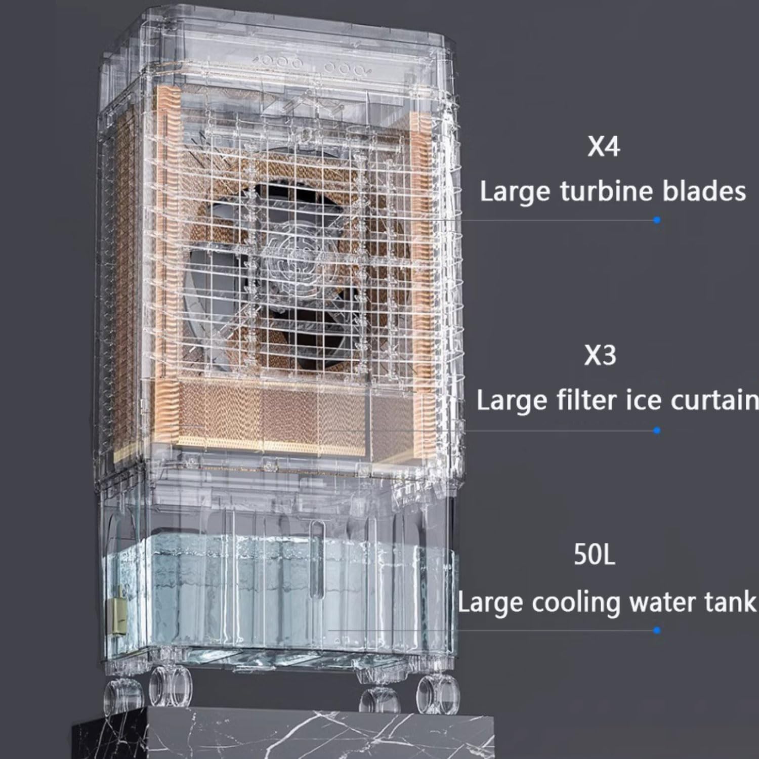 GENERIC Refroidisseur D'air 3-en-1 Avec Réservoir De 50L, Oscillant à 120 °, Mode De Sommeil Silencieux, Minuterie 12H, Utilisation à Faible Consommation D'énergie Pour Le Refroidissement De L'appartement De