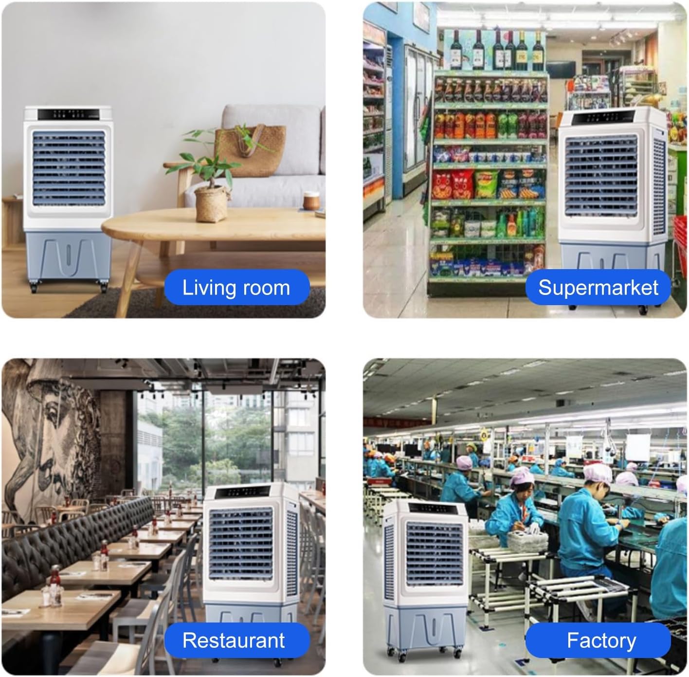 GENERIC Refroidisseur Par évaporation Portable Avec Réservoir D'eau De 50 L, Télécommande, Ventilateur à 3 Vitesses, Oscillation De 120°