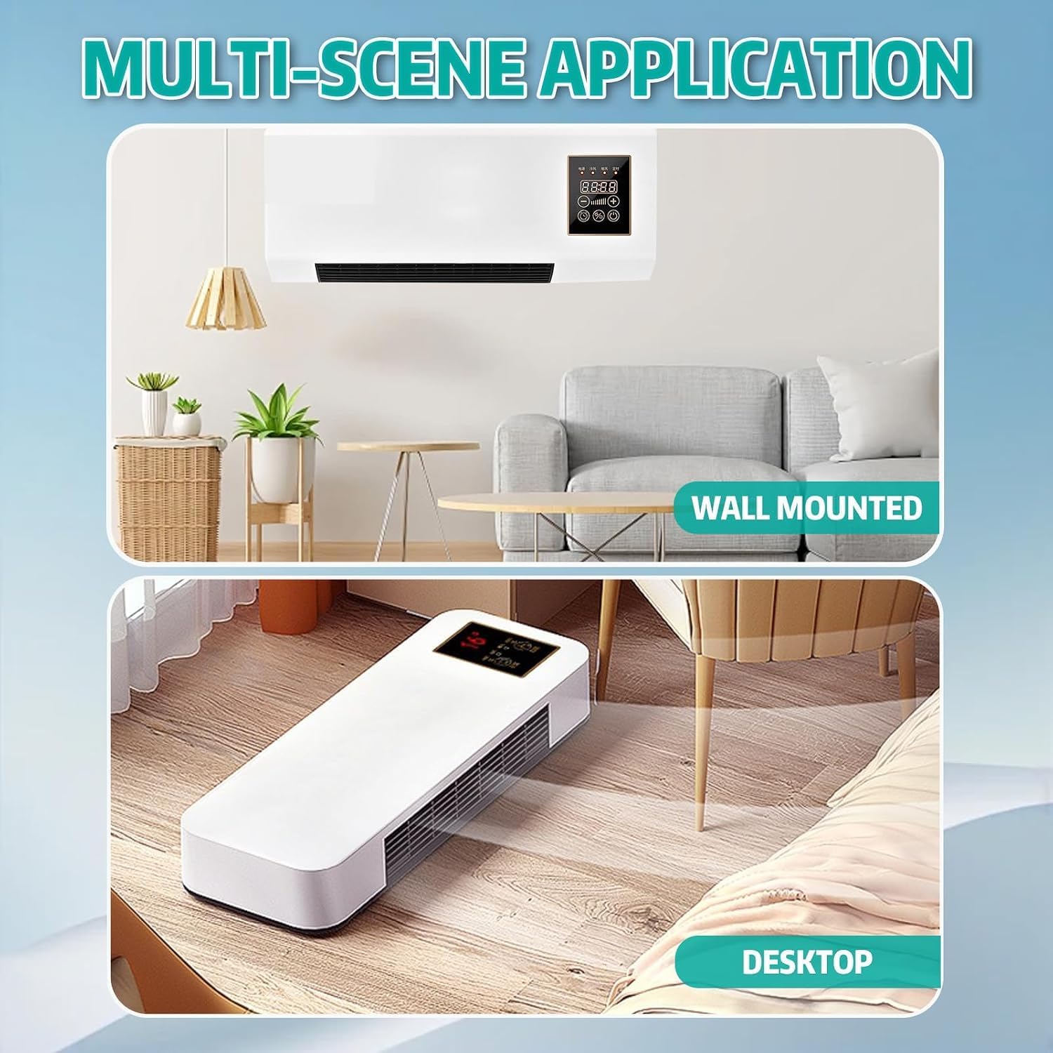  Ventilateur Mural Portable 2-en-1 Avec Télécommande, Air De Chauffage Et De Refroidissement, Technologie PTC, Fonctionnement Silencieux Pour La Maison Et Le Bureau, Aucune Installation, Fonction De Mi