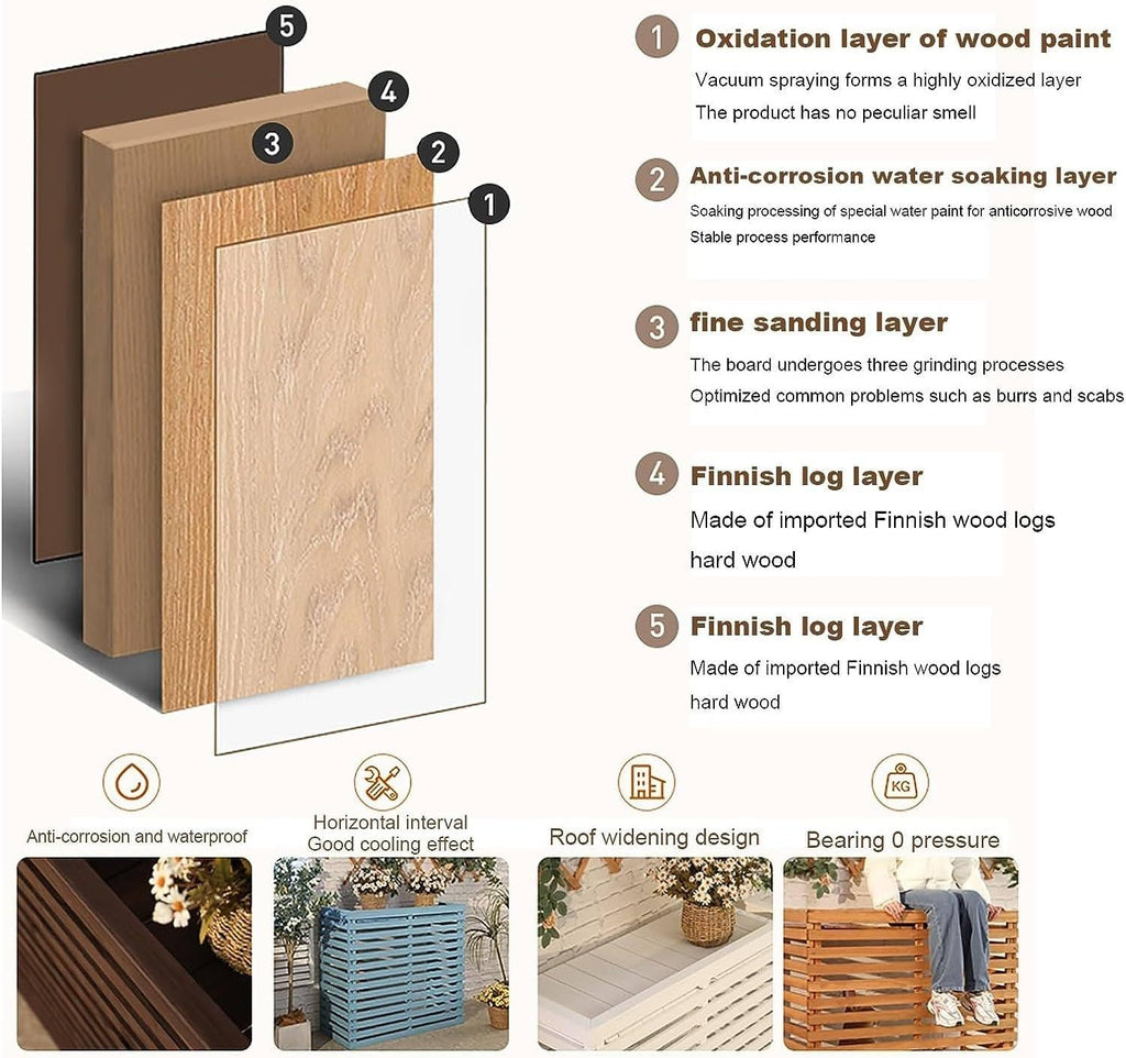 GENERIC Housse De Protection En Bois Pour Climatiseur D'extérieur – Capote à Persiennes En Bois Massif Résistant Aux Intempéries 85 X 35 X 80 Cm – Protection élégante Pour Décoration De Jardin