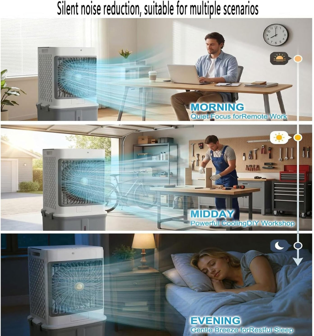 GENERIC Refroidisseur évaporatif Avec Réservoir 32L, Oscillation De 120°, Fonctionnement Silencieux à Partir De 50dB, Minuterie Et Télécommande, Refroidissement Et Hydratation Pour Les Chambres, Bureau Et Cam