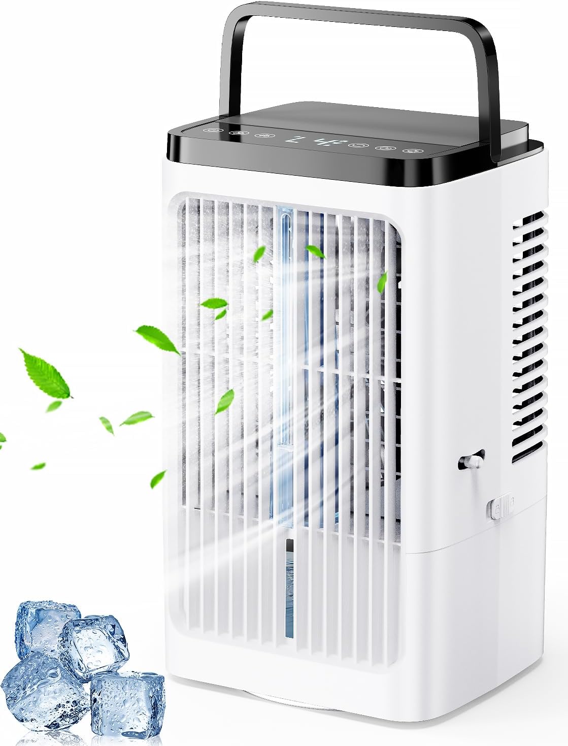 Climatiseur Mobile Avec Reservoir 4 En 1 Rafraichisseur D'air Silencieux Avec 4 Vitesses, Mode Tempête, 2 Modes De Pulvérisation, Minuterie Et Oscillation à 90° Pour Chambre Et Bureau