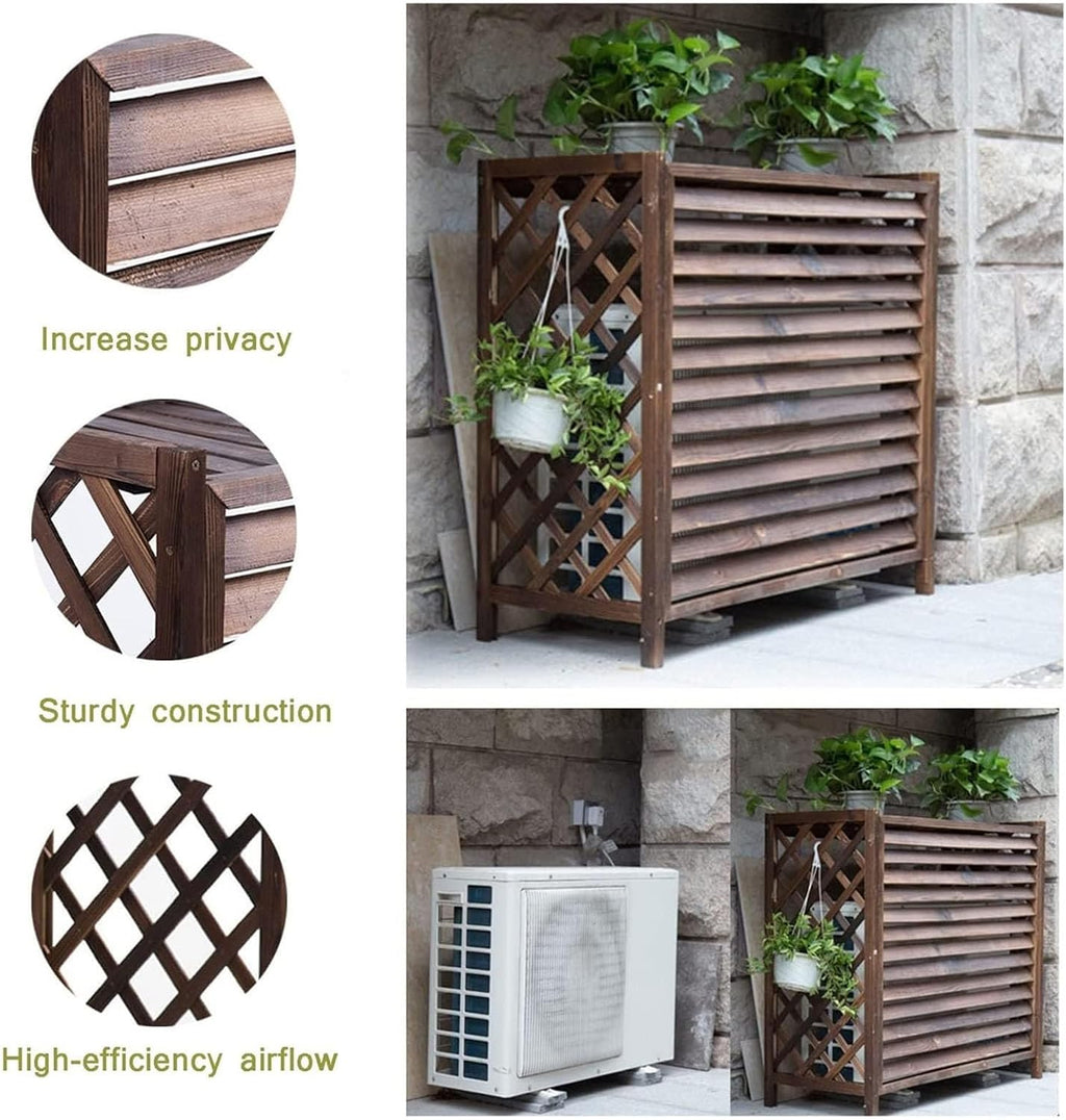  Housse De Protection En Bois Massif Pour Climatiseur Et Garde-corps - 120 X 57 X 100 Cm - Cadre De Protection Pour Volet - Support De Fleurs - Grille De Pompe à Chaleur - Décoration Extérieure Durable