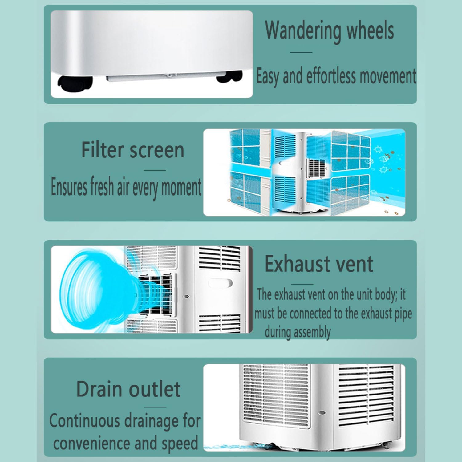  Climatiseur Portable Intelligent Silencieux, Déshumidificateur Intégré Et Modes De Ventilateur Pour Les Chambres Jusqu'à 350 Pieds Carrés, Télécommande, Minuterie 24H, Kit D'installation