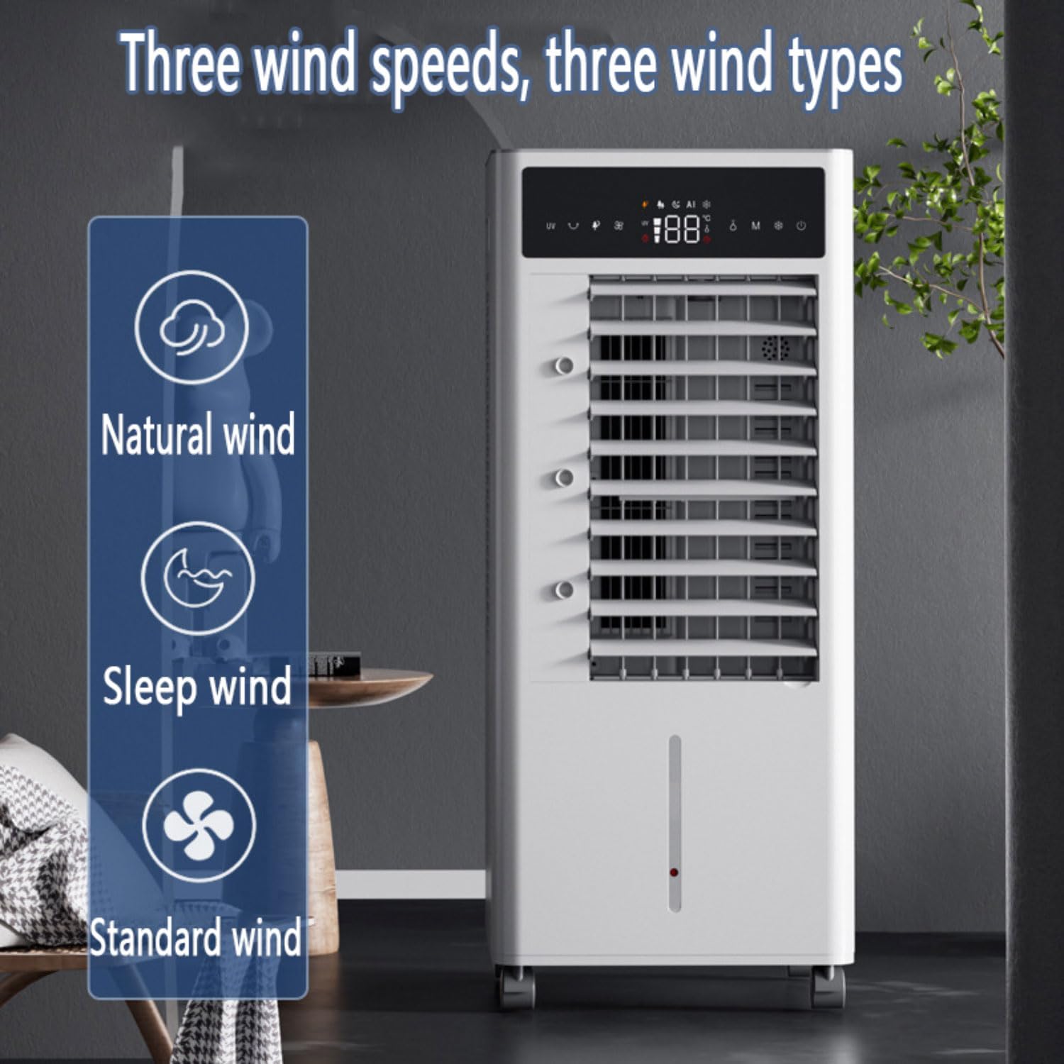 GENERIC Climatiseur Mobile Refroidisseur D'air évaporatif Avec Télécommande Oscillation 60° Réservoir 10L 3 Modes & Vitesses Silencieux Sans Fenêtre Swamp Cooler Ventilateur Unité AC Chambre Bureau