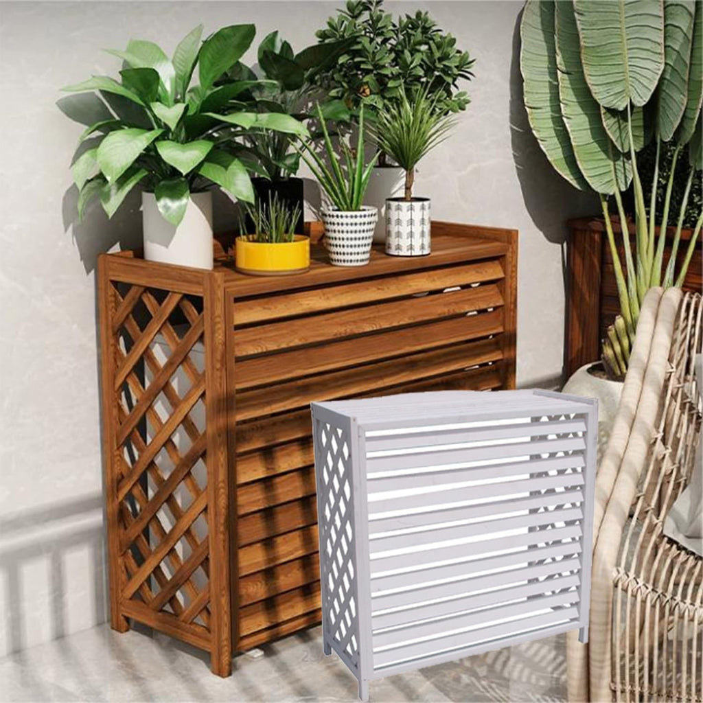 GENERIC Housse De Climatiseur En Bois Massif Et Support De Fleurs élégant Avec Stores Finition Blanche 80 X 32 X 70 Cm – Décoration D'intérieur élégante Et économiseur D'espace