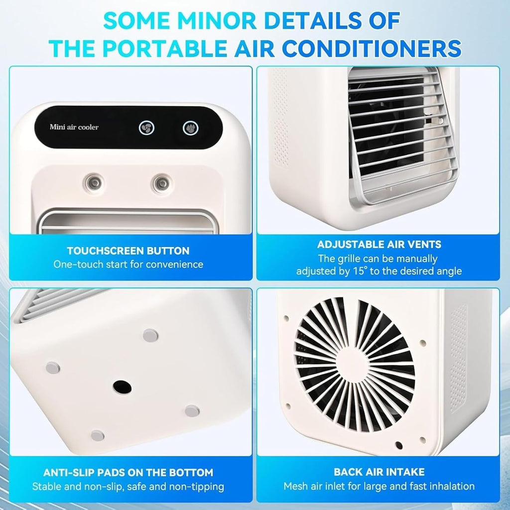  Mini Climatiseur Mobile USB, Ventilateur Climatiseur Silencieux Avec Refroidissement Rapide, Réservoir 500 Ml, Deux Vitesses Et Modes Brumisation Pour Chambre, Bureau, Maison