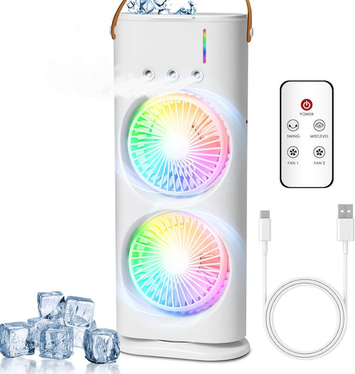  Climatiseur Mobile Rafraîchisseur D’Air, Mini Climatiseur 4 En 1, Ventilateur USB Avec 3 Vitesses & 3 Modes Brume, Refroidisseur D’Air Silencieux Avec LED 7 Couleurs Pour Bureau, Maison