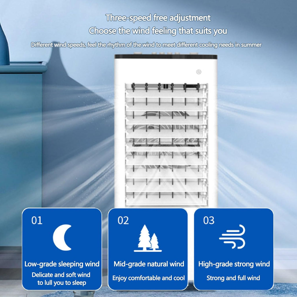  Ventilateur Climatiseur Portable, Rafraîchisseur D'air Par évaporation à 3 Vitesses Avec Grand Réservoir D'eau, Humidificateur Et Purificateur, Minuterie 12 Heures, 75 W, Pour La M