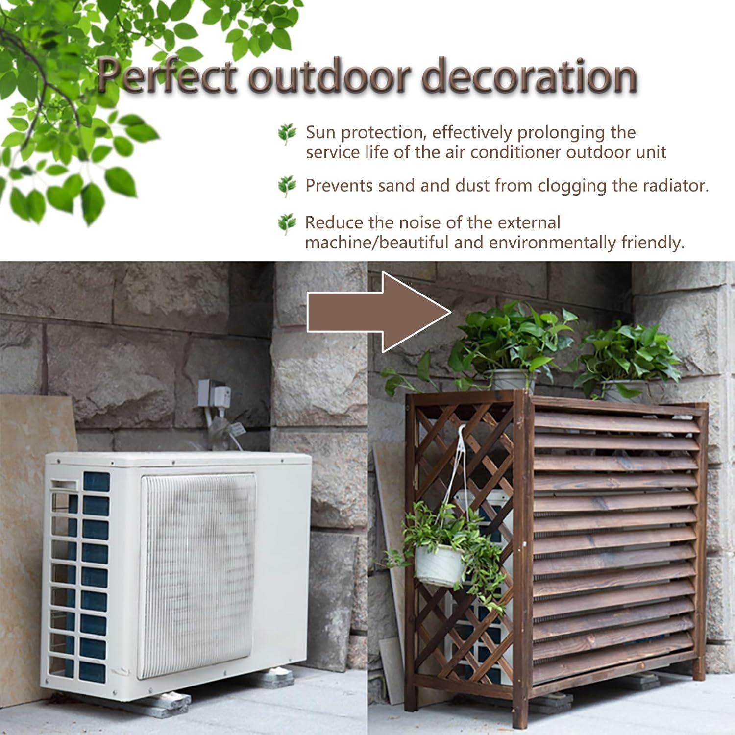 GENERIC Cache-climatiseur En Bois Avec Volets - Enceinte Extérieure Autoportante Pour équipement, Protection élégante Pour Climatiseur Et Poubelle, Décoration Intérieure/extérieure (Dimensions : 100