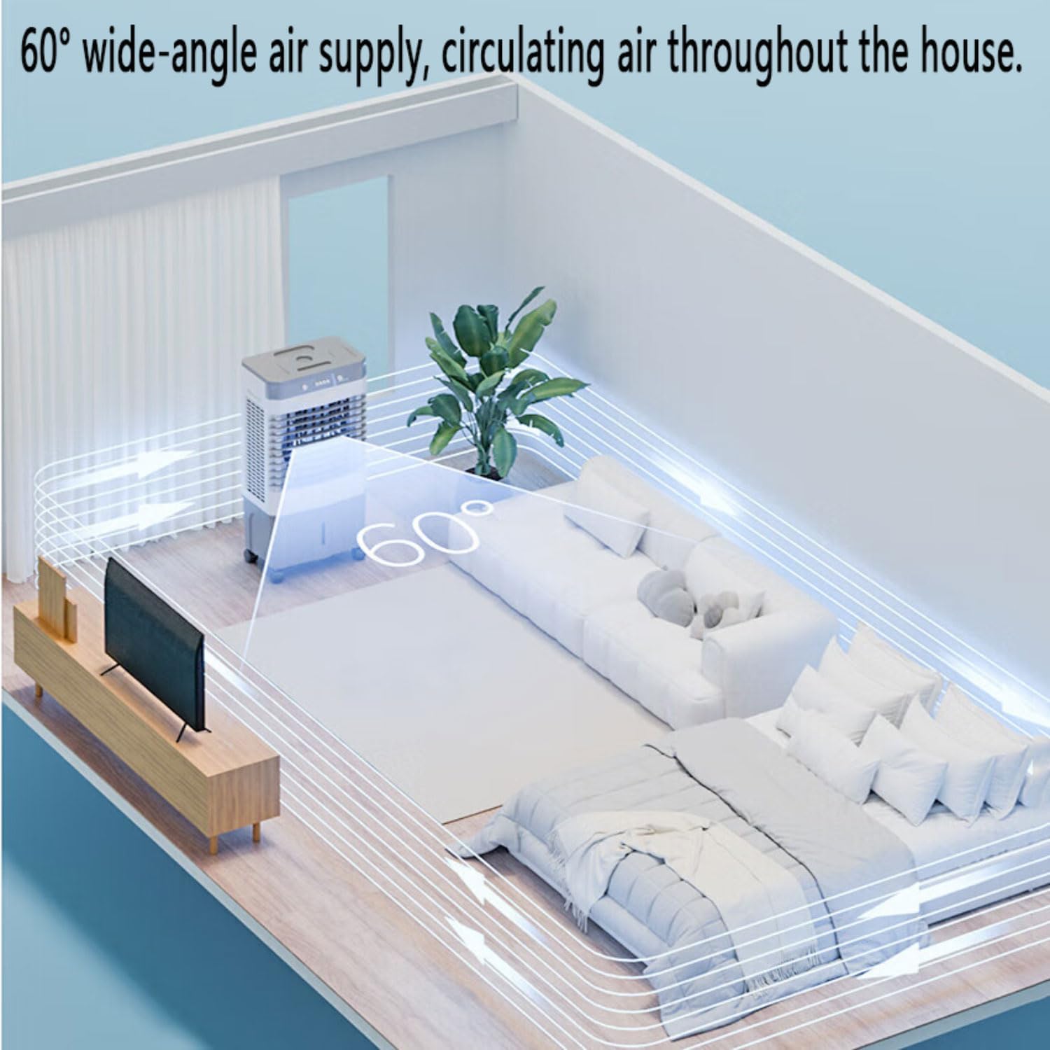 GENERIC Climatiseurs Portables Sans Fenêtre De Refroidisseur D'air Par évaporation Avec 4 Ventilateurs De Refroidissement De Boîte à Glace Qui Soufflent L'air Froid 3 Vitesses 3 Modes 60°Oscillation Swamp Ref