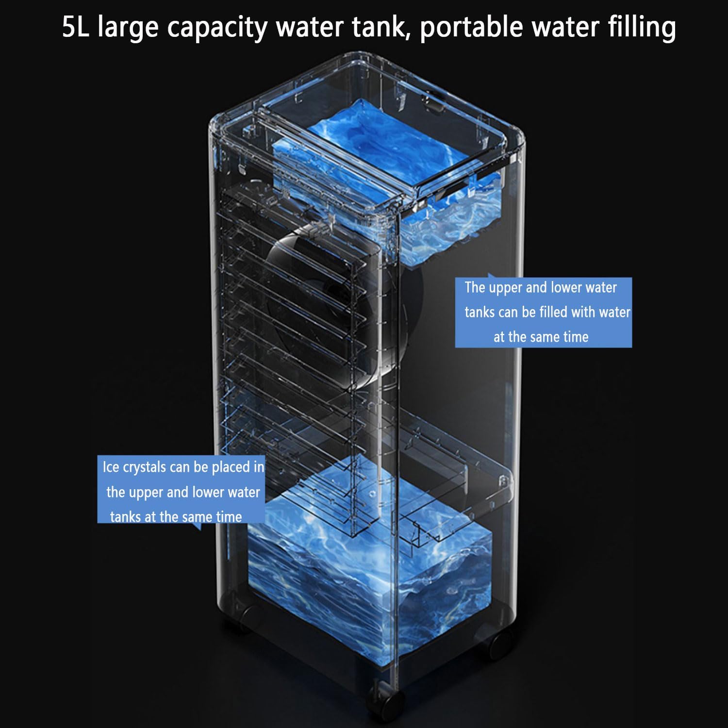 GENERIC Réservoir D'air évaporatif Portable 5L, 3 Modes Et Minuterie 12h, Télécommande, Fonctionnement Silencieux Pour La Chambre à Coucher, Bureau Et Camping, Aucun Tuyau Nécessaire