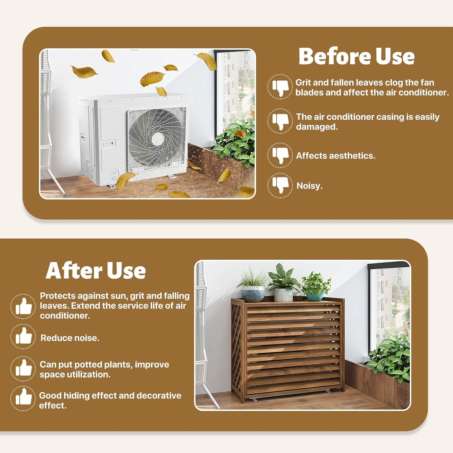  Couvre Climatiseur Bois Marron Cache Climatiseur Extérieur Bois Cache Pompe A Chaleur Extérieur Bois Pour Cacher Climatisation Cache Clim Bois Résistance Aux Intempéries Housse Climatiseur Extérieur(1