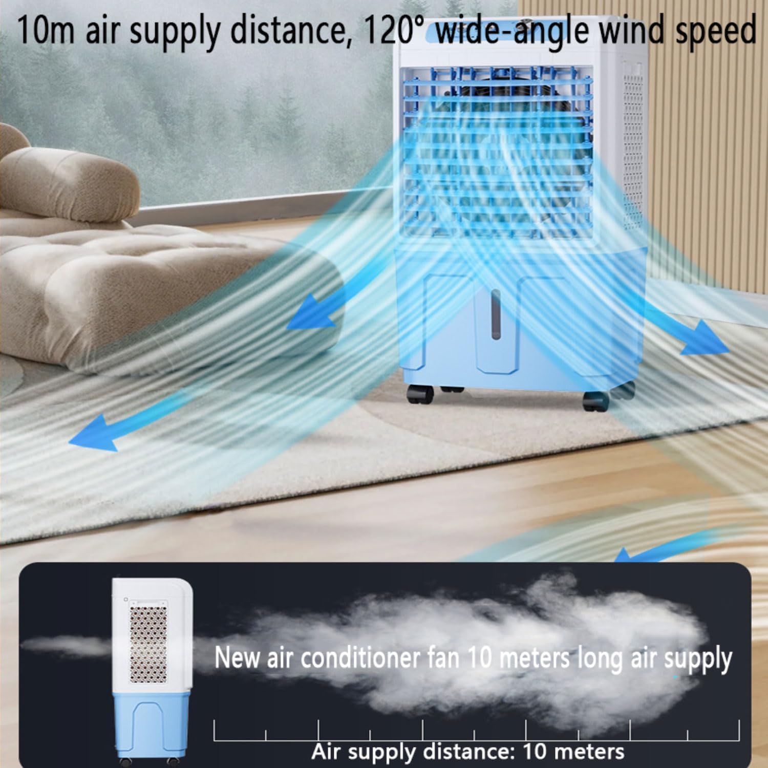 GENERIC Climatiseur évaporatif Portable, Moteur En Cuivre Amélioré, Grand Réservoir D'eau, Blocs De Glace, Ventilateur De Refroidissement Pour Usage Intérieur Et Extérieur, Idéal Pour Les Chambres à Coucher